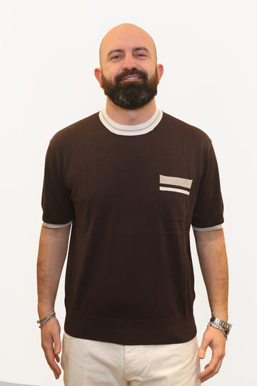 PAOLO PECORA T-SHIRT CON PROFILI A CONTRASTO IN SETA-COTONE TESTA DI MORO