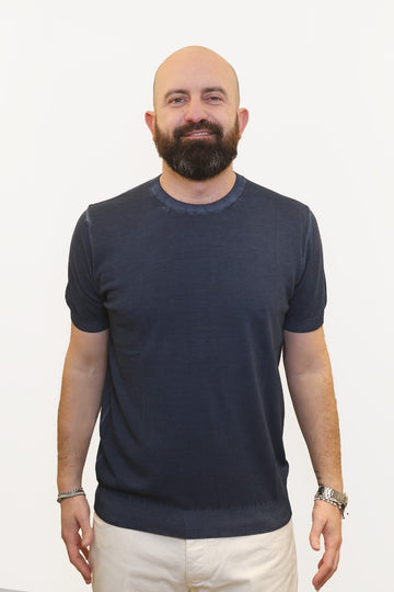 RETOIS T-SHIRT EFFETTO FADE IN CRĖPE DI COTONE BLU