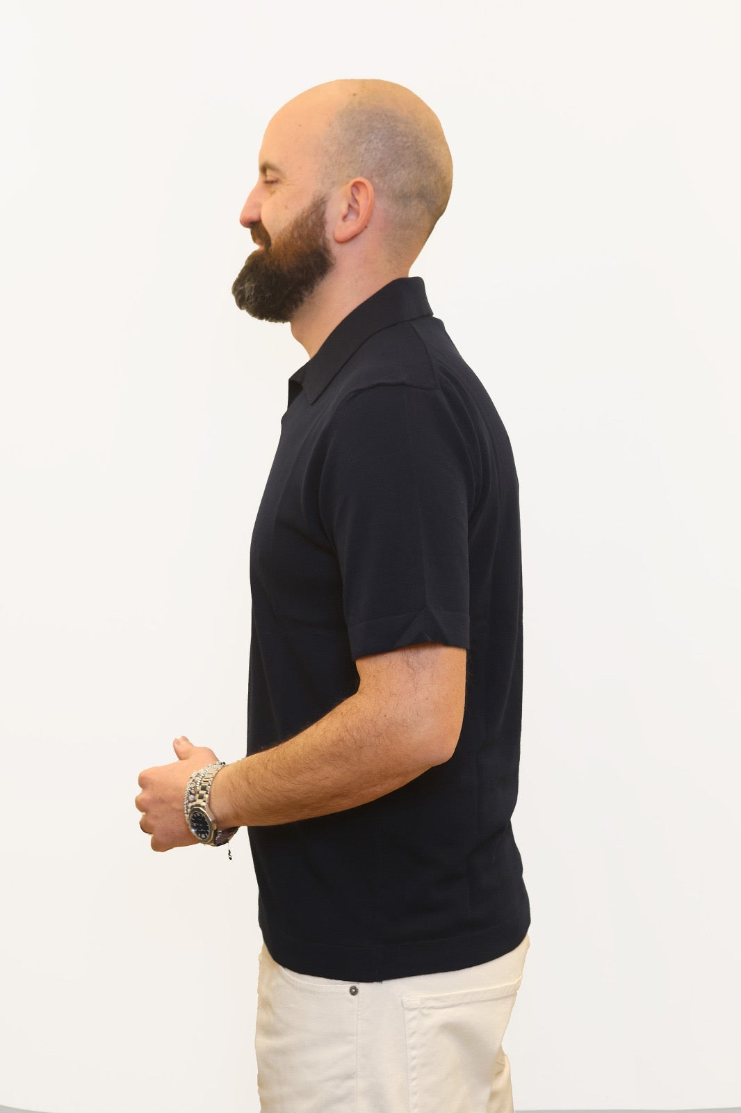RETOIS POLO DERBY IN CRÊPE DI COTONE BLU NAVY