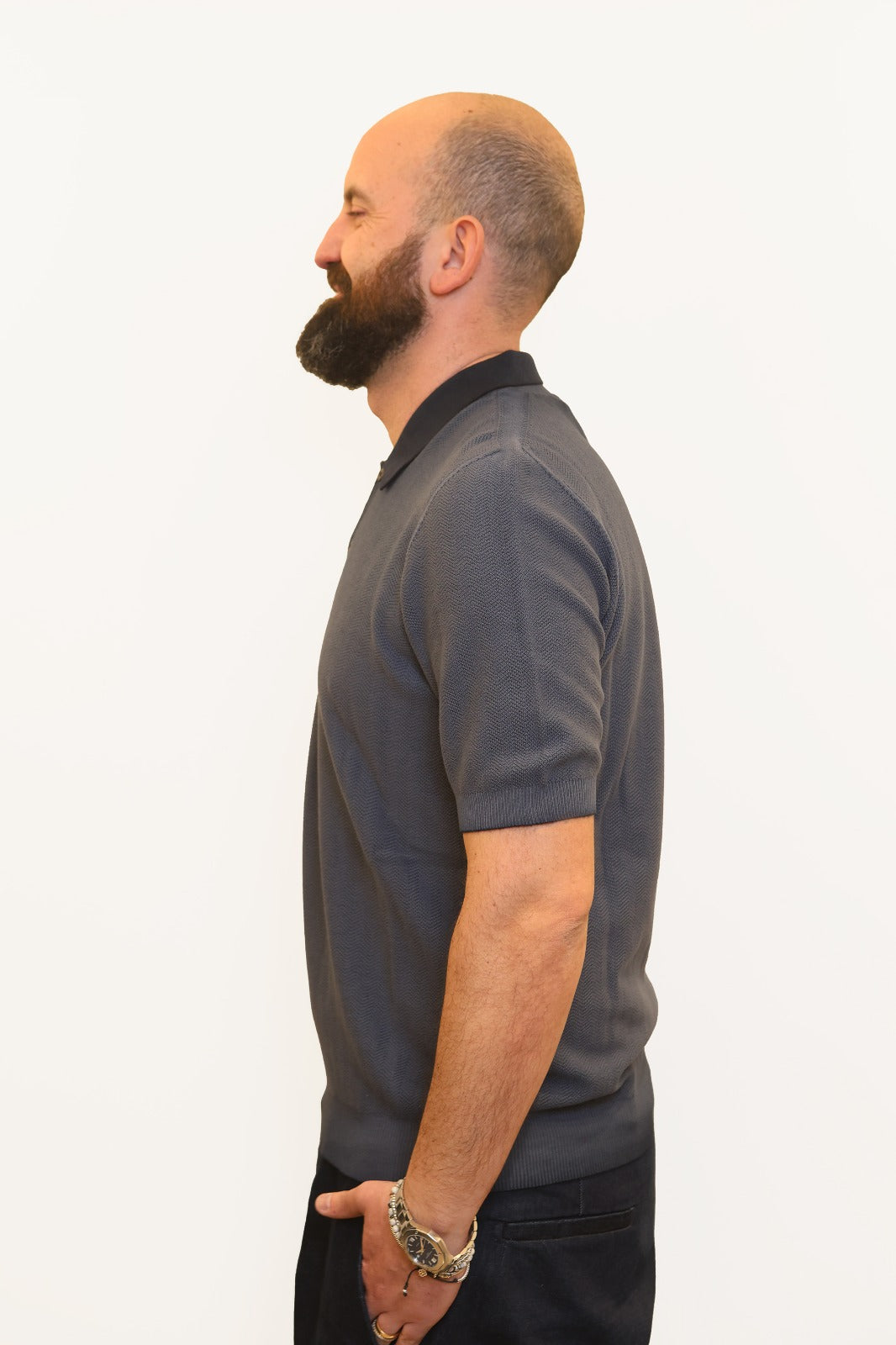 AROVESCIO POLO PUNTO SPINATO IN COTONE BLU