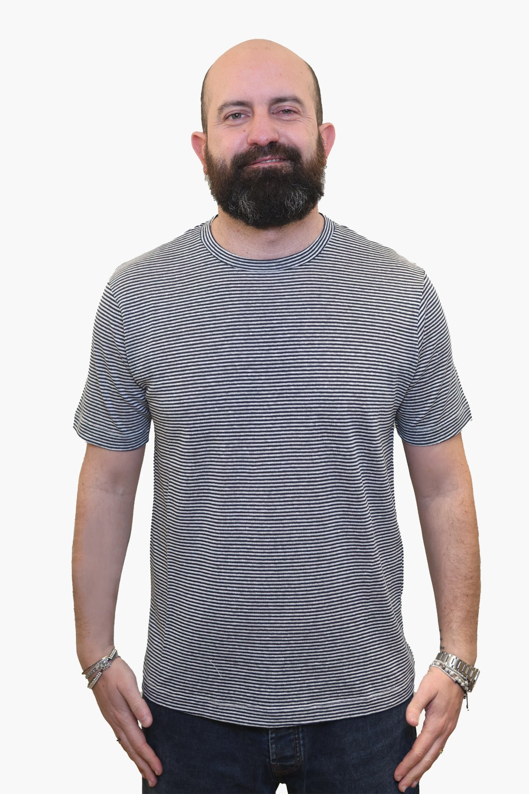 WOOL & CO T-SHIRT MILLERIGHE IN COTONE-LINO BIANCO-BLU