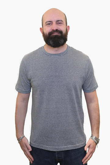 WOOL & CO T-SHIRT MILLERIGHE IN COTONE-LINO BIANCO-BLU