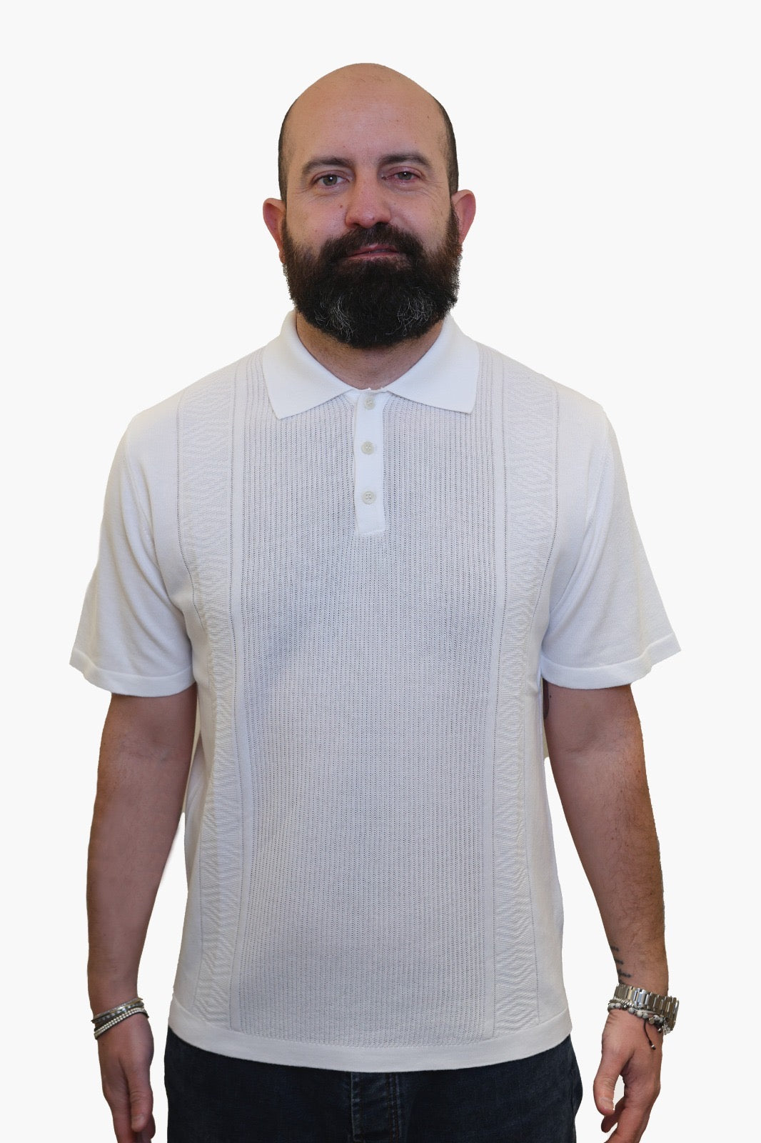 WOOL & CO POLO CON TRAMA IN COTONE BIANCO