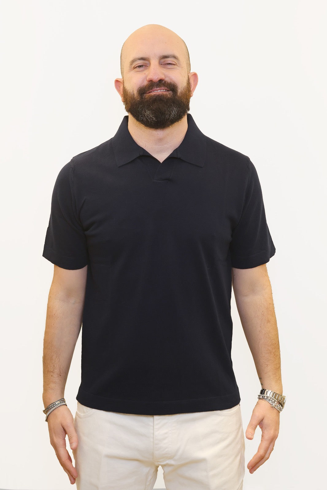 RETOIS POLO DERBY IN CRÊPE DI COTONE BLU NAVY