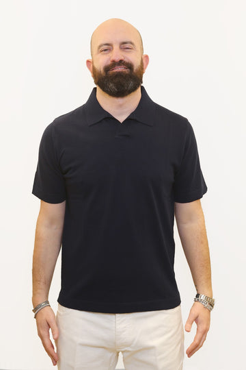 RETOIS POLO DERBY IN CRÊPE DI COTONE BLU NAVY