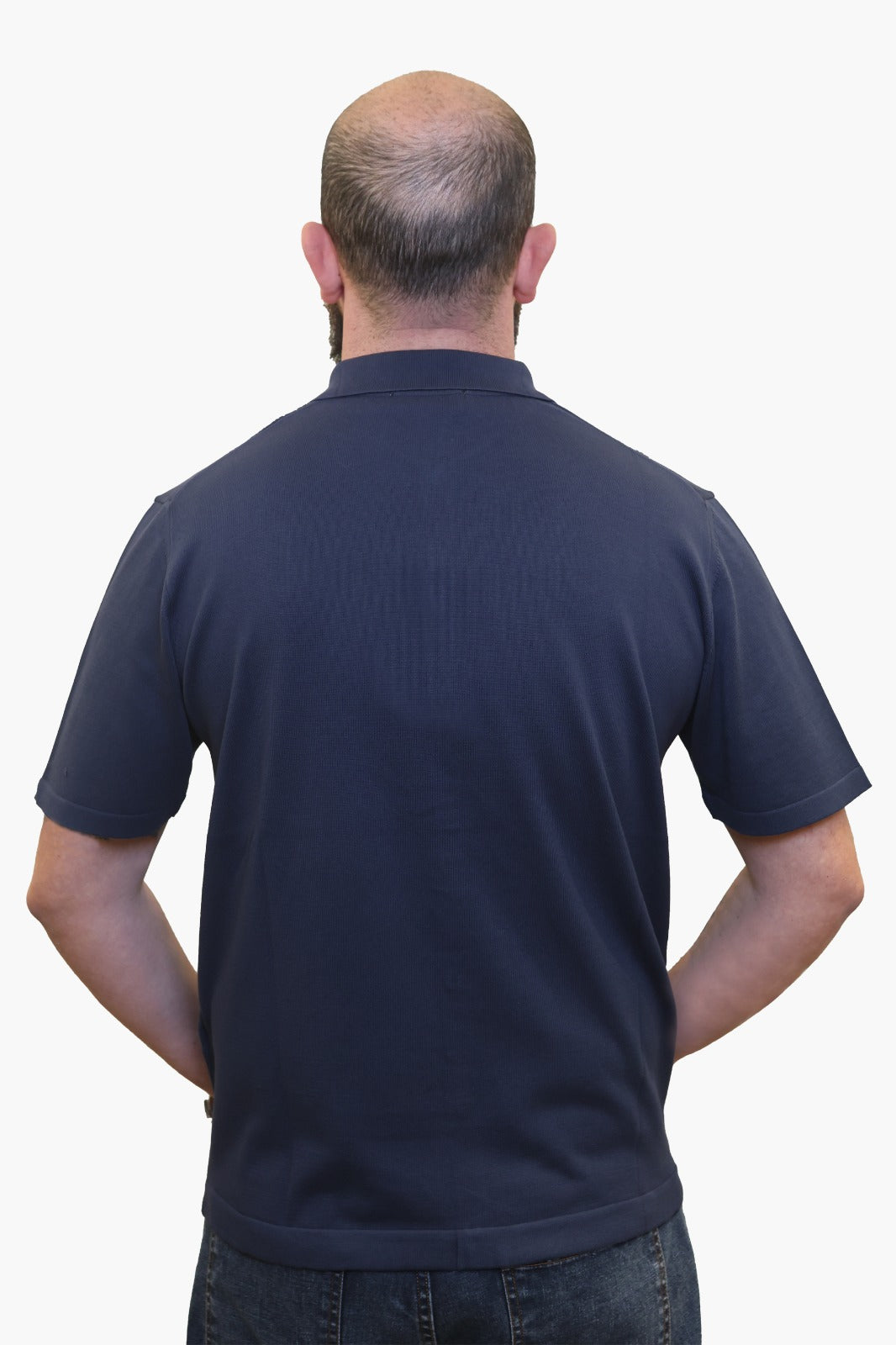 WOOL & CO POLO-CAMICIA CON TRAMA IN COTONE BLU
