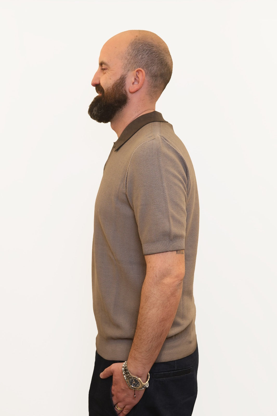 AROVESCIO POLO PUNTO SPINATO IN COTONE MARRONE