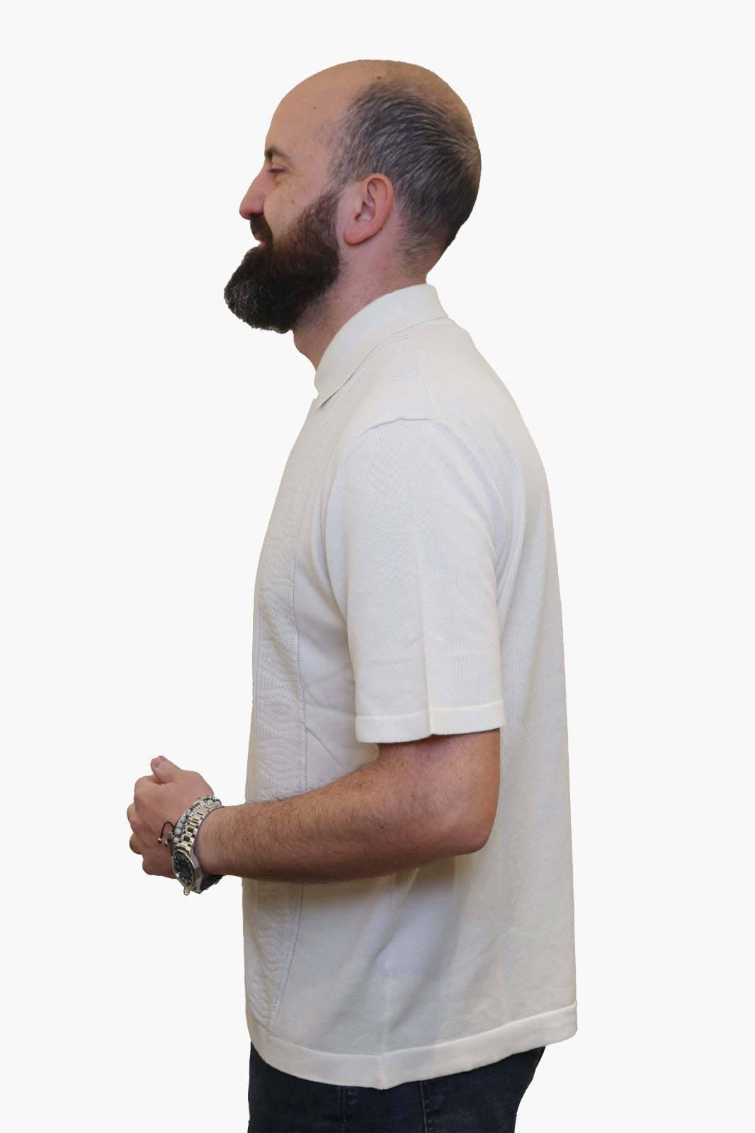 WOOL & CO POLO-CAMICIA CON TRAMA IN COTONE BIANCO