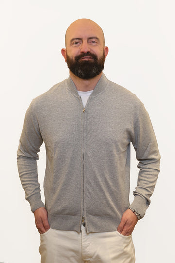 RETOIS CARDIGAN CON ZIP IN COTONE GRIGIO