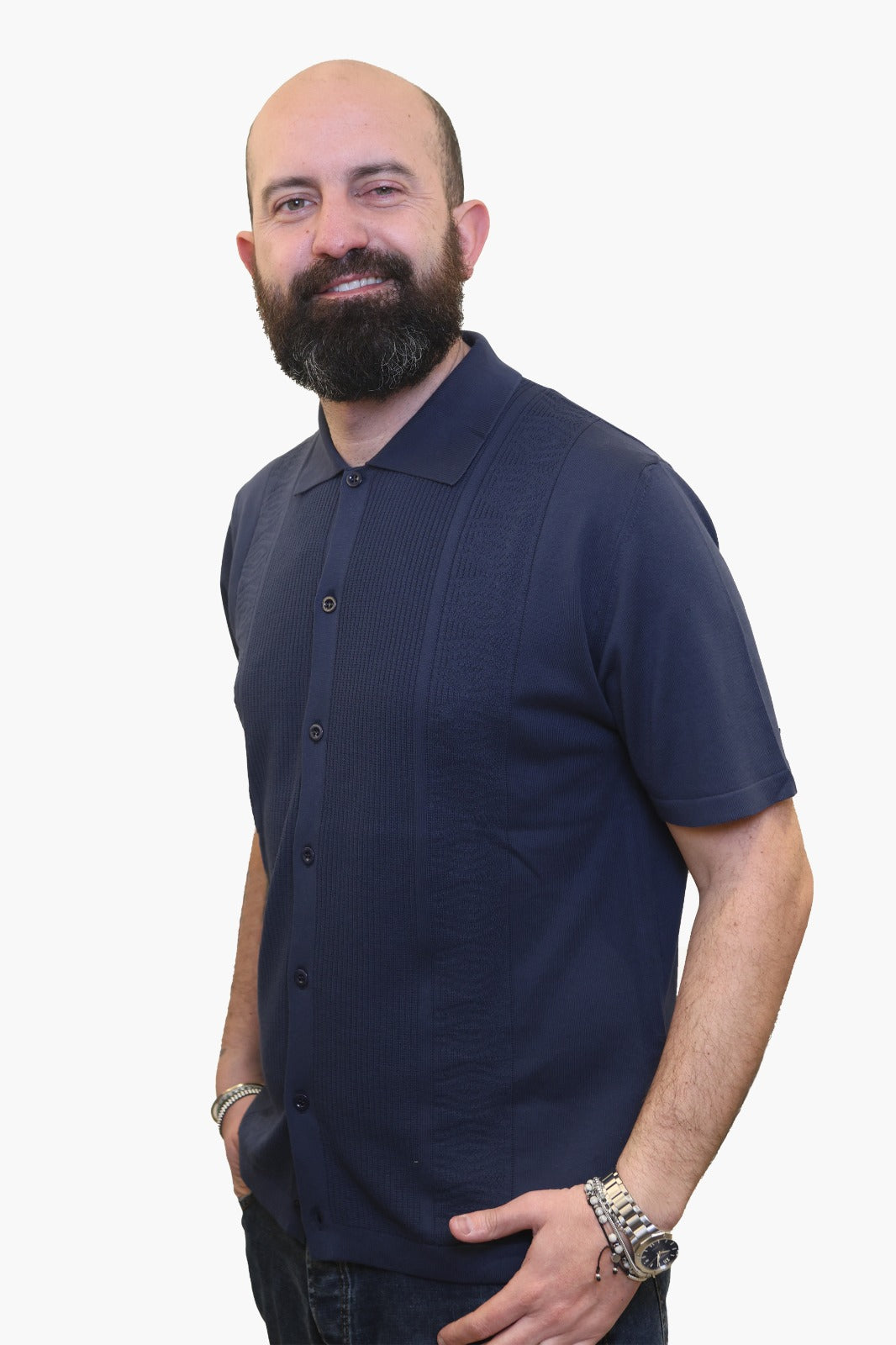 WOOL & CO POLO-CAMICIA CON TRAMA IN COTONE BLU