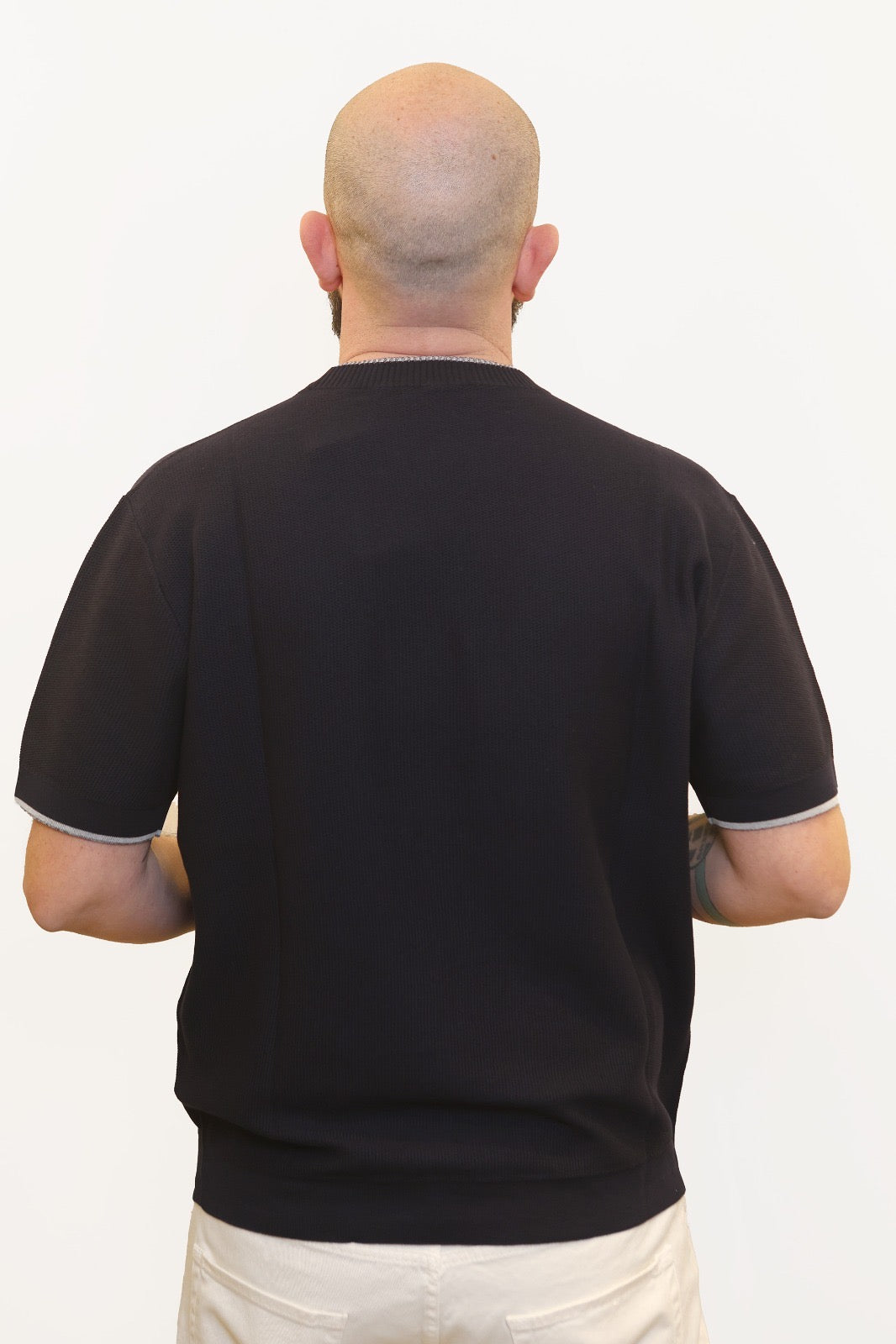 PAOLO PECORA T-SHIRT MICRO-TRAMA IN COTONE BLU NAVY
