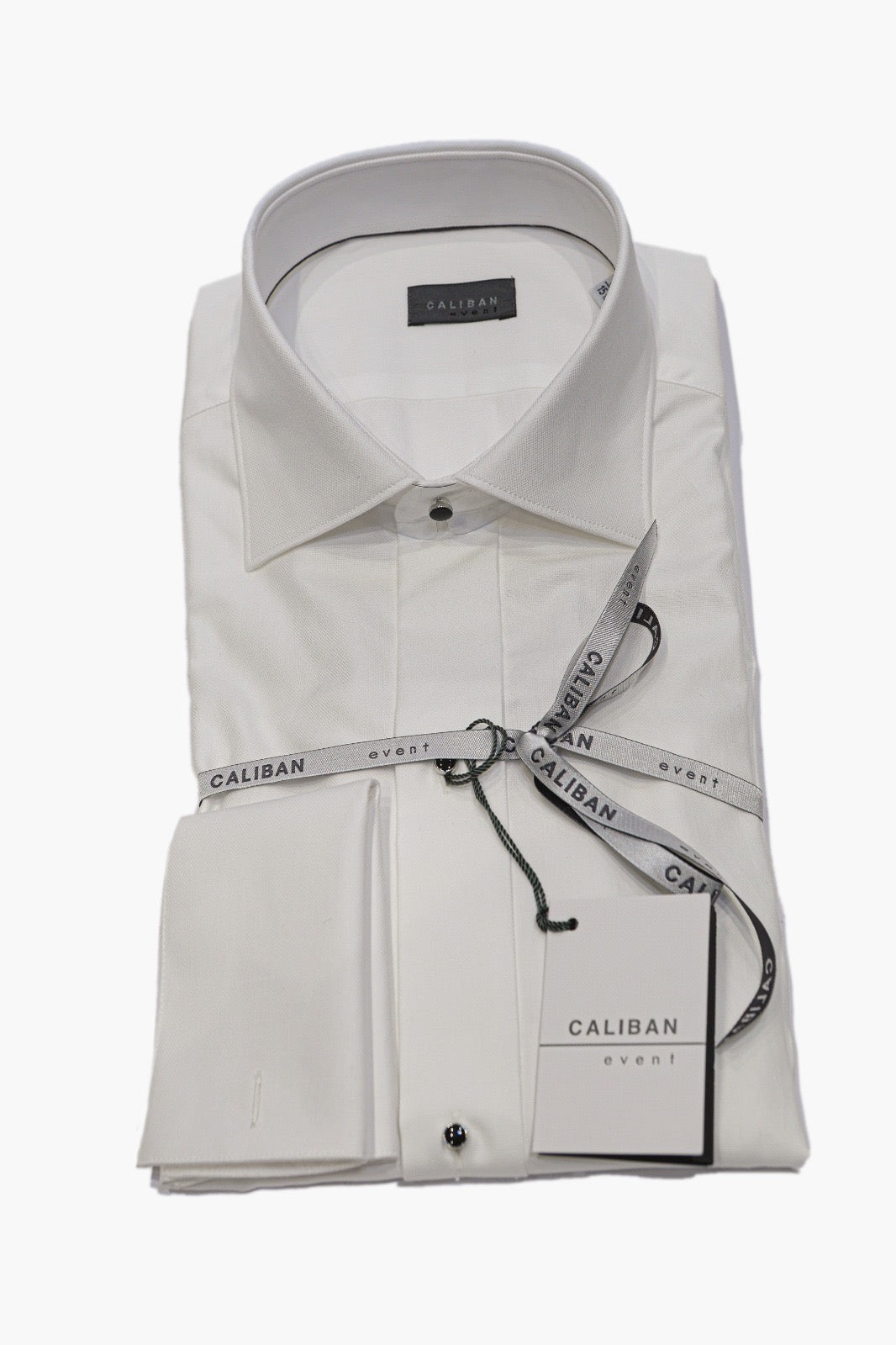 CALIBAN CAMICIA EVENT CON BOTTONI GIOIELLO E POLSO GEMELLI IN COTONE OPERATO BIANCO