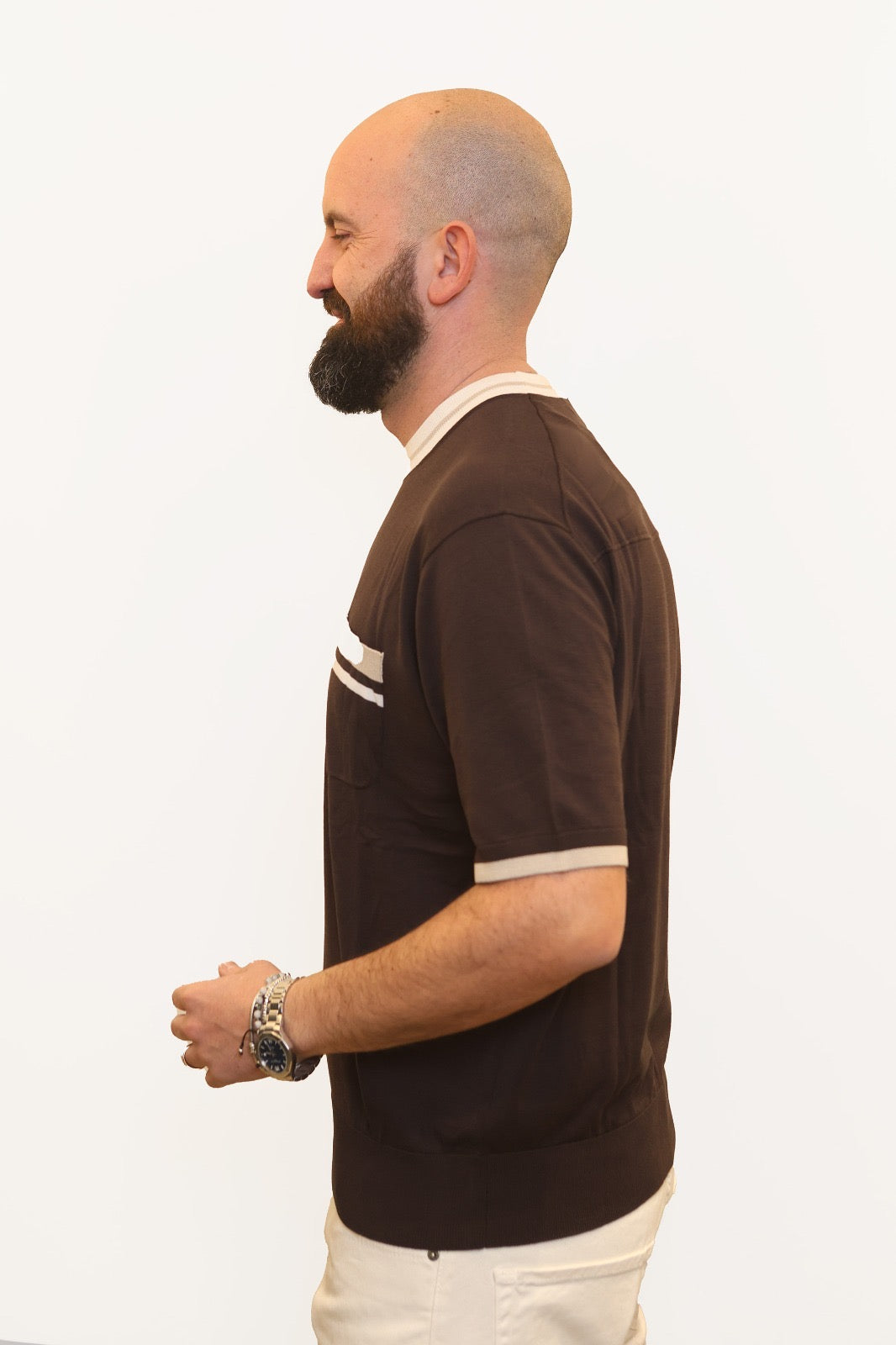 PAOLO PECORA T-SHIRT CON PROFILI A CONTRASTO IN SETA-COTONE TESTA DI MORO