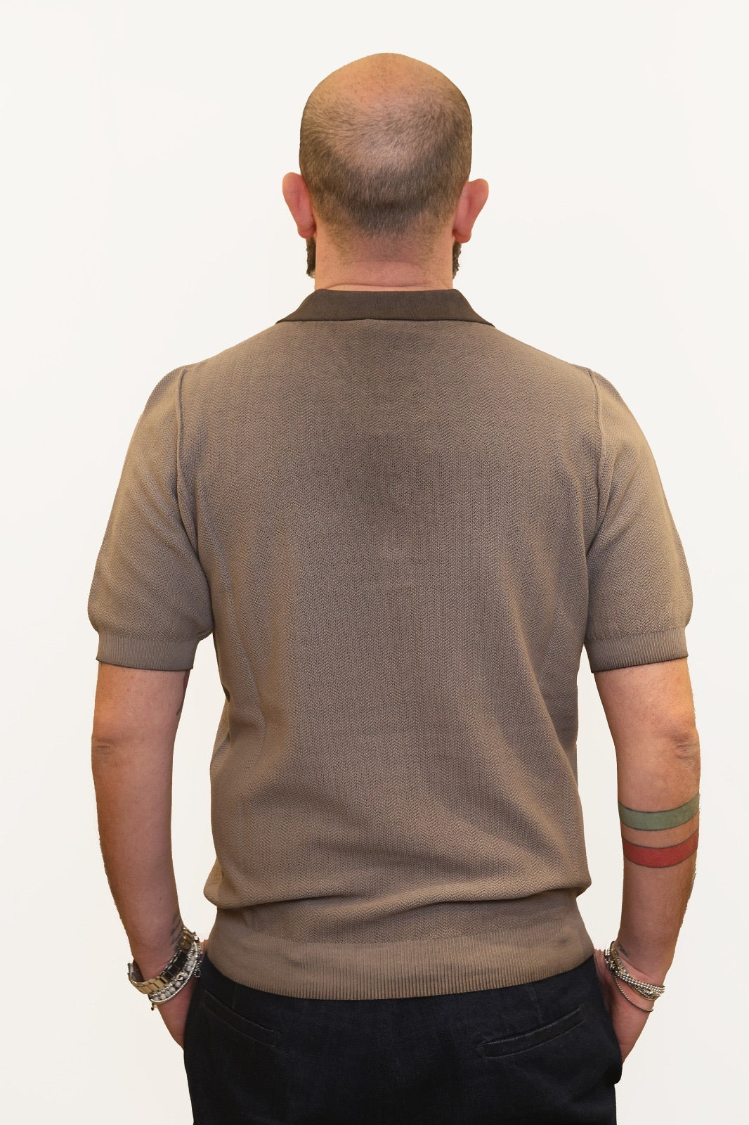 AROVESCIO POLO PUNTO SPINATO IN COTONE MARRONE