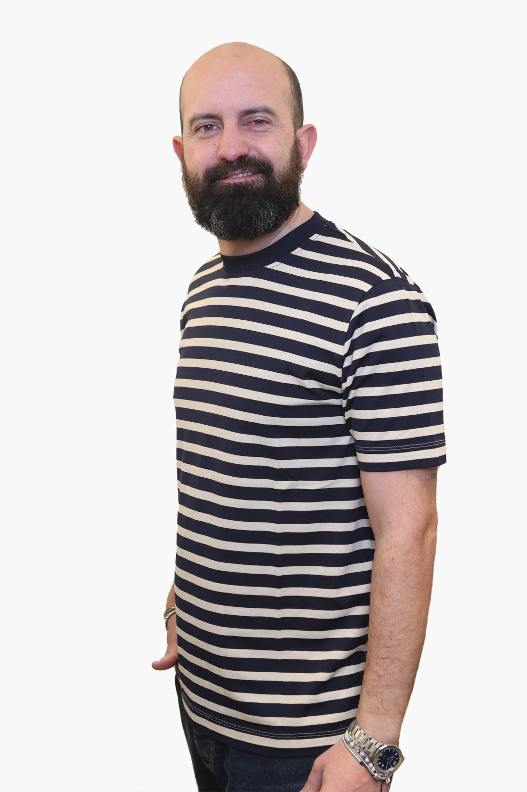 WOOL & CO T-SHIRT A RIGHE IN COTONE MERCERIZZATO BEIGE-BLU