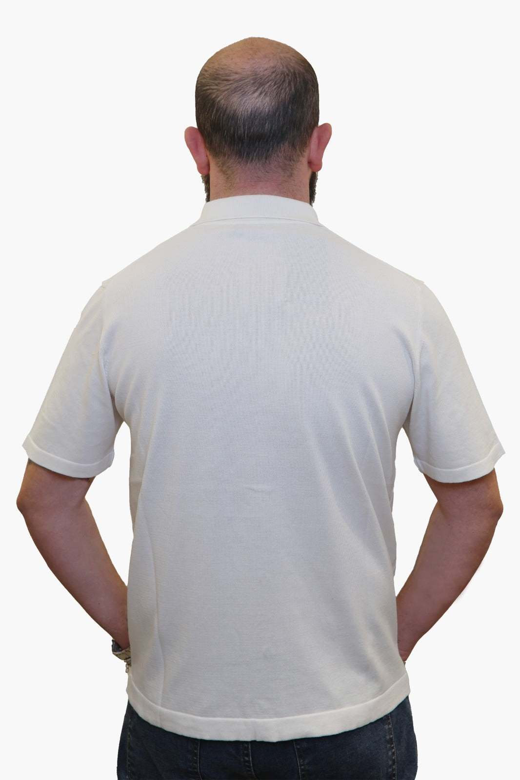 WOOL & CO POLO-CAMICIA CON TRAMA IN COTONE BIANCO
