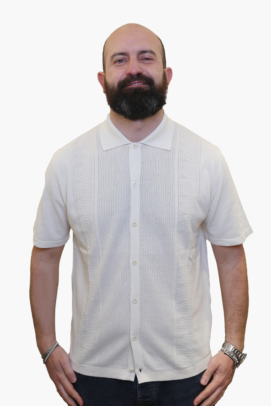WOOL & CO POLO-CAMICIA CON TRAMA IN COTONE BIANCO