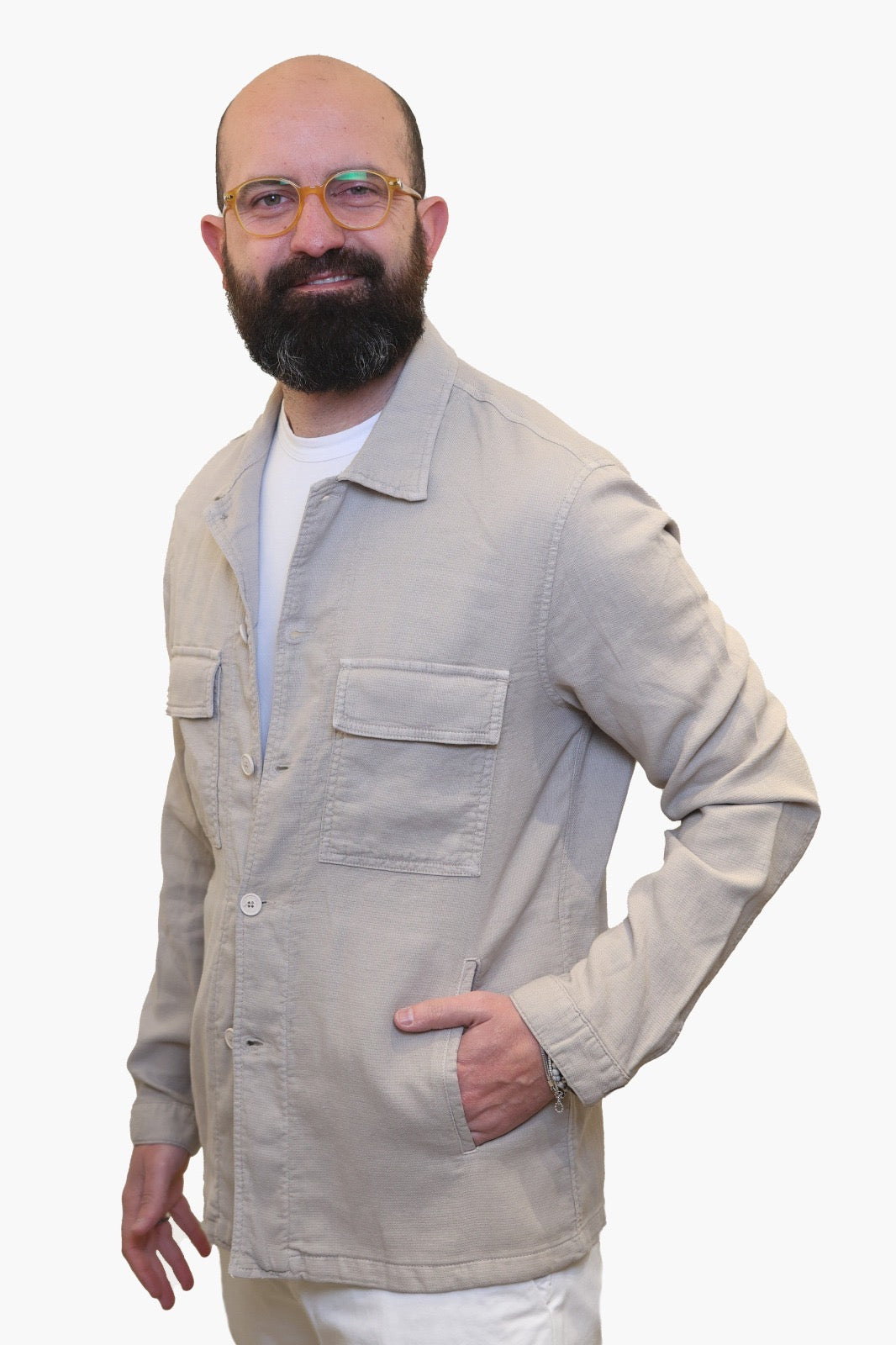 LUCA BERTELLI OVERSHIRT IN COTONE E LINO BEIGE