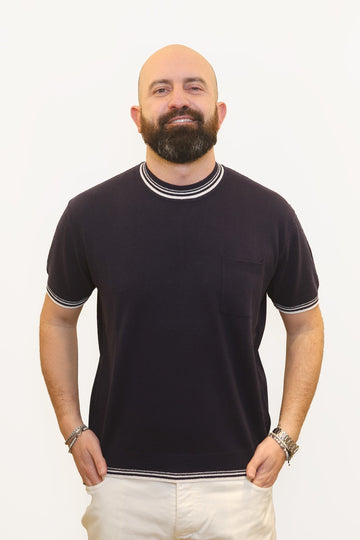 PAOLO PECORA T-SHIRT CON TASCHINO IN SETA BLU NAVY