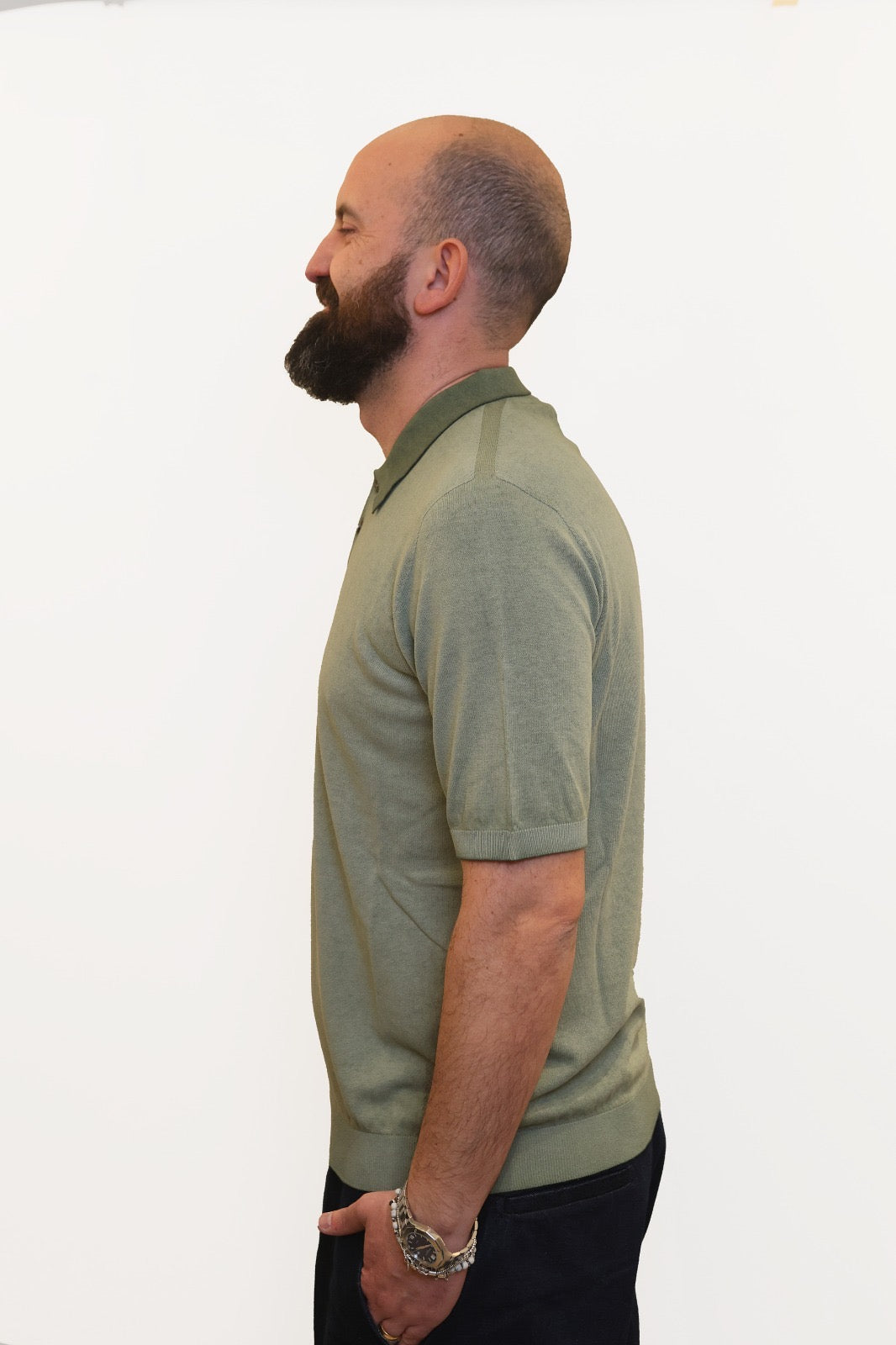 POLO AROVESCIO EFFETTO FADE IN COTONE VERDE MILITARE