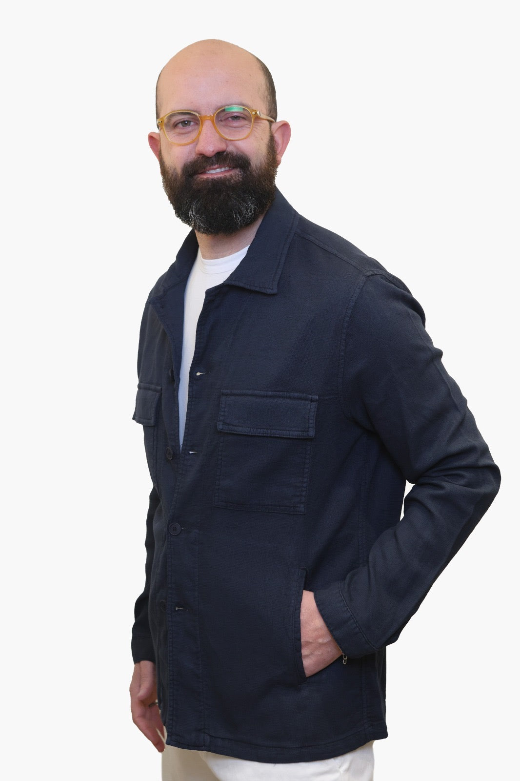 LUCA BERTELLI OVERSHIRT IN COTONE E LINO BLU