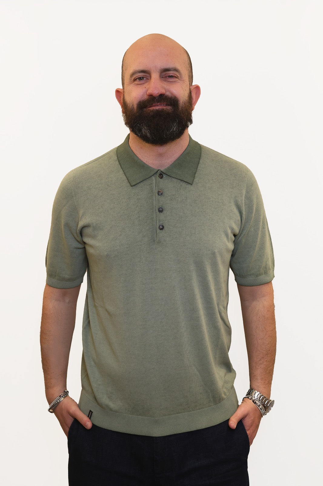 POLO AROVESCIO EFFETTO FADE IN COTONE VERDE MILITARE