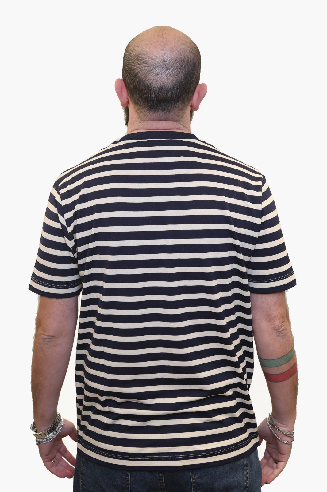 WOOL & CO T-SHIRT A RIGHE IN COTONE MERCERIZZATO BEIGE-BLU