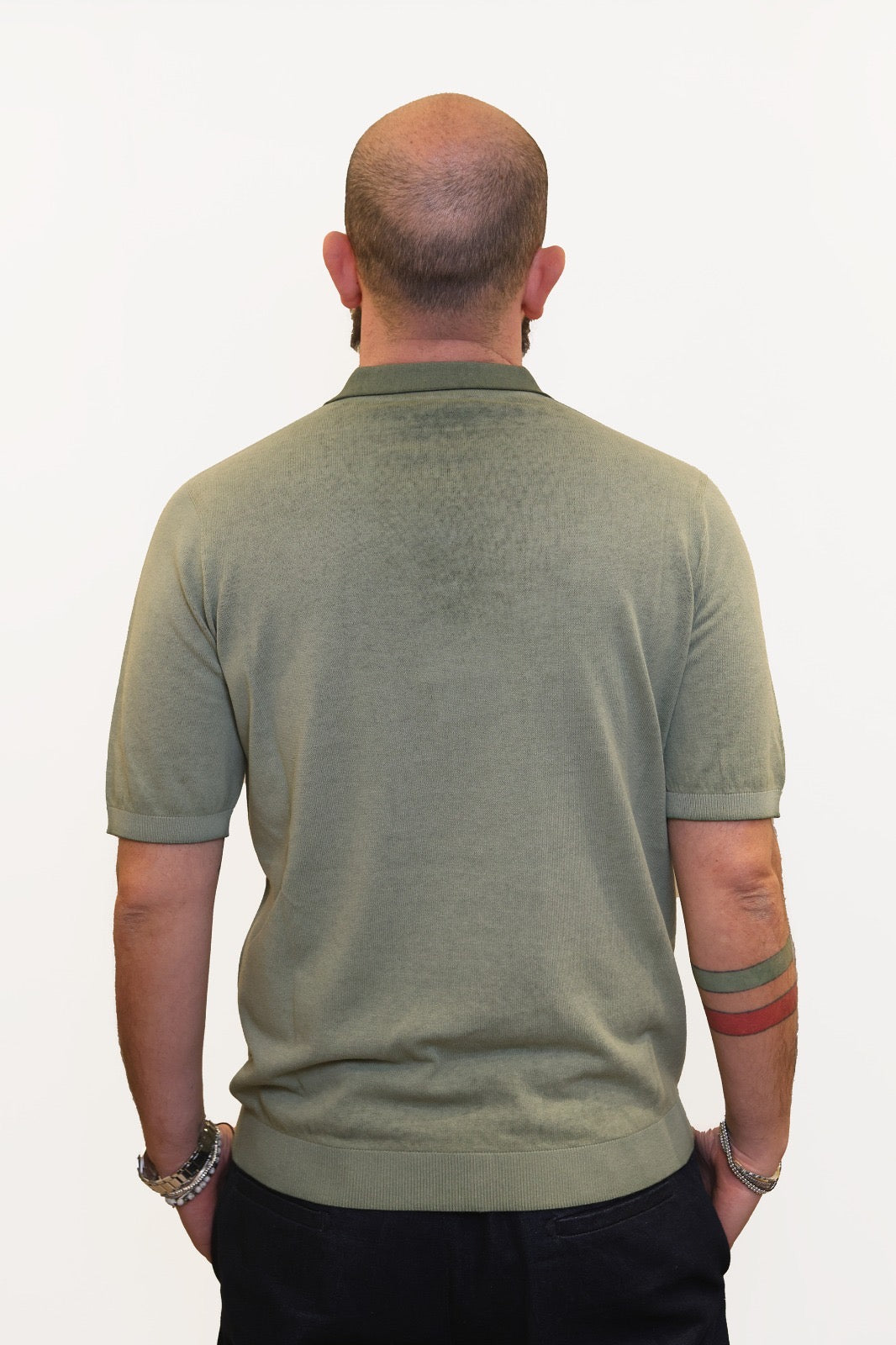POLO AROVESCIO EFFETTO FADE IN COTONE VERDE MILITARE