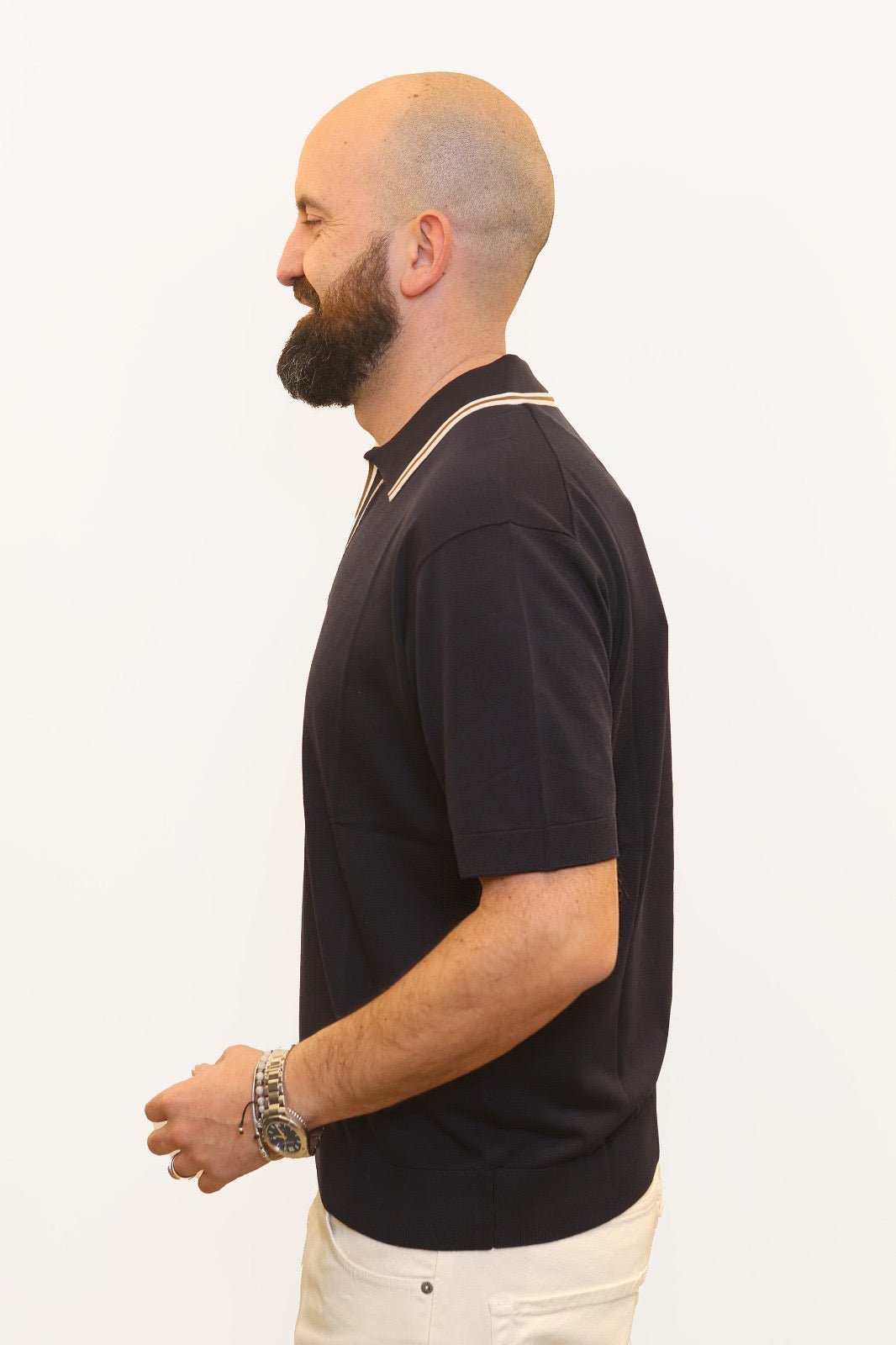 PAOLO PECORA POLO DERBY IN COTONE E SETA BLU