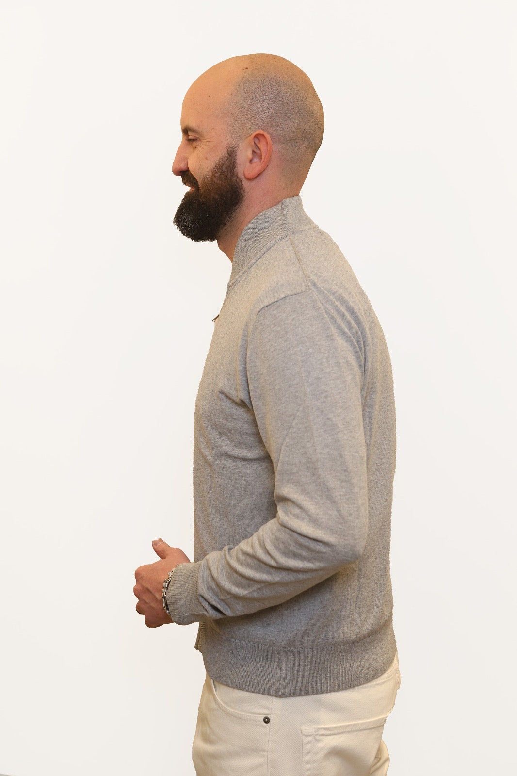 RETOIS CARDIGAN CON ZIP IN COTONE GRIGIO