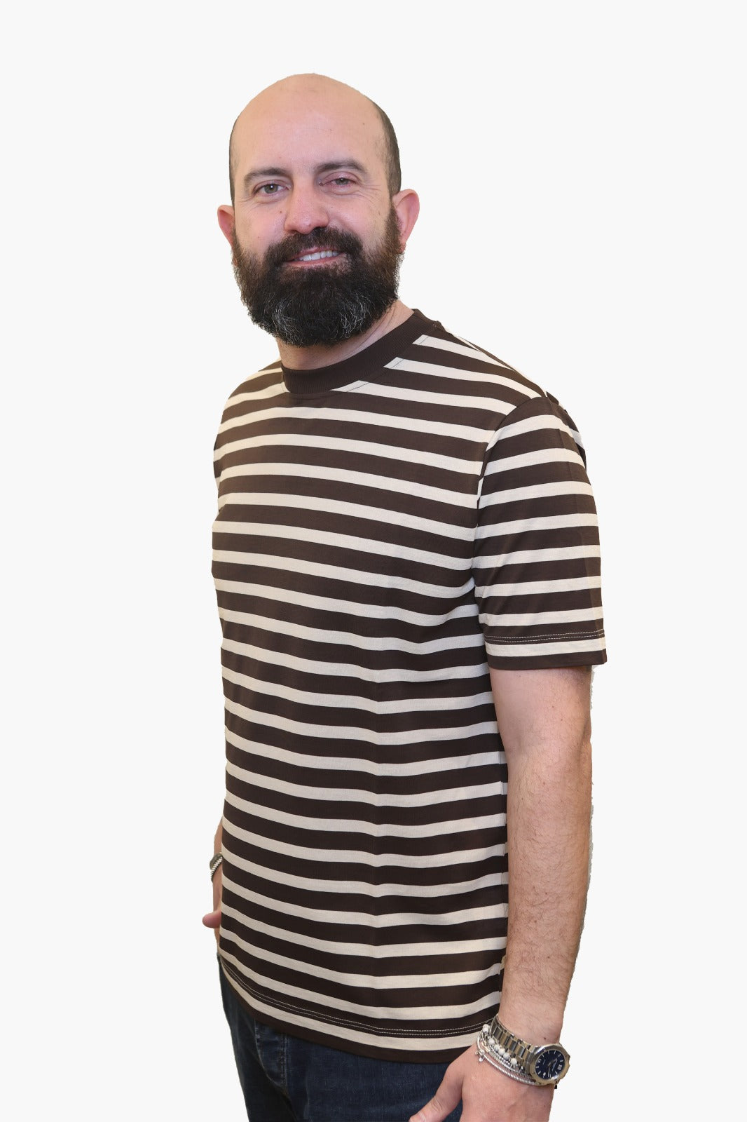 WOOL & CO T-SHIRT A RIGHE IN COTONE MERCERIZZATO BEIGE-MORO