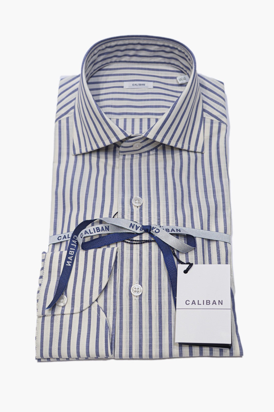 CALIBAN CAMICIA A RIGHE IN COTONE LIGHT BIANCO-BLU