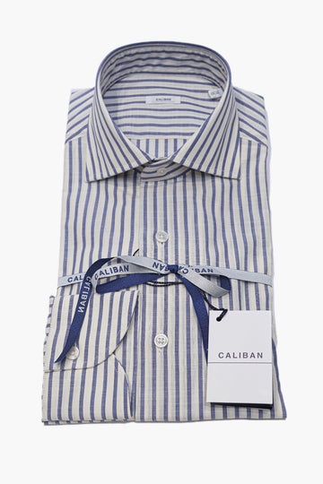 CALIBAN CAMICIA A RIGHE IN COTONE LIGHT BIANCO-BLU