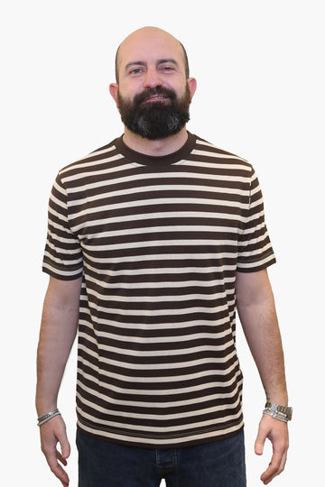 WOOL & CO T-SHIRT A RIGHE IN COTONE MERCERIZZATO BEIGE-MORO