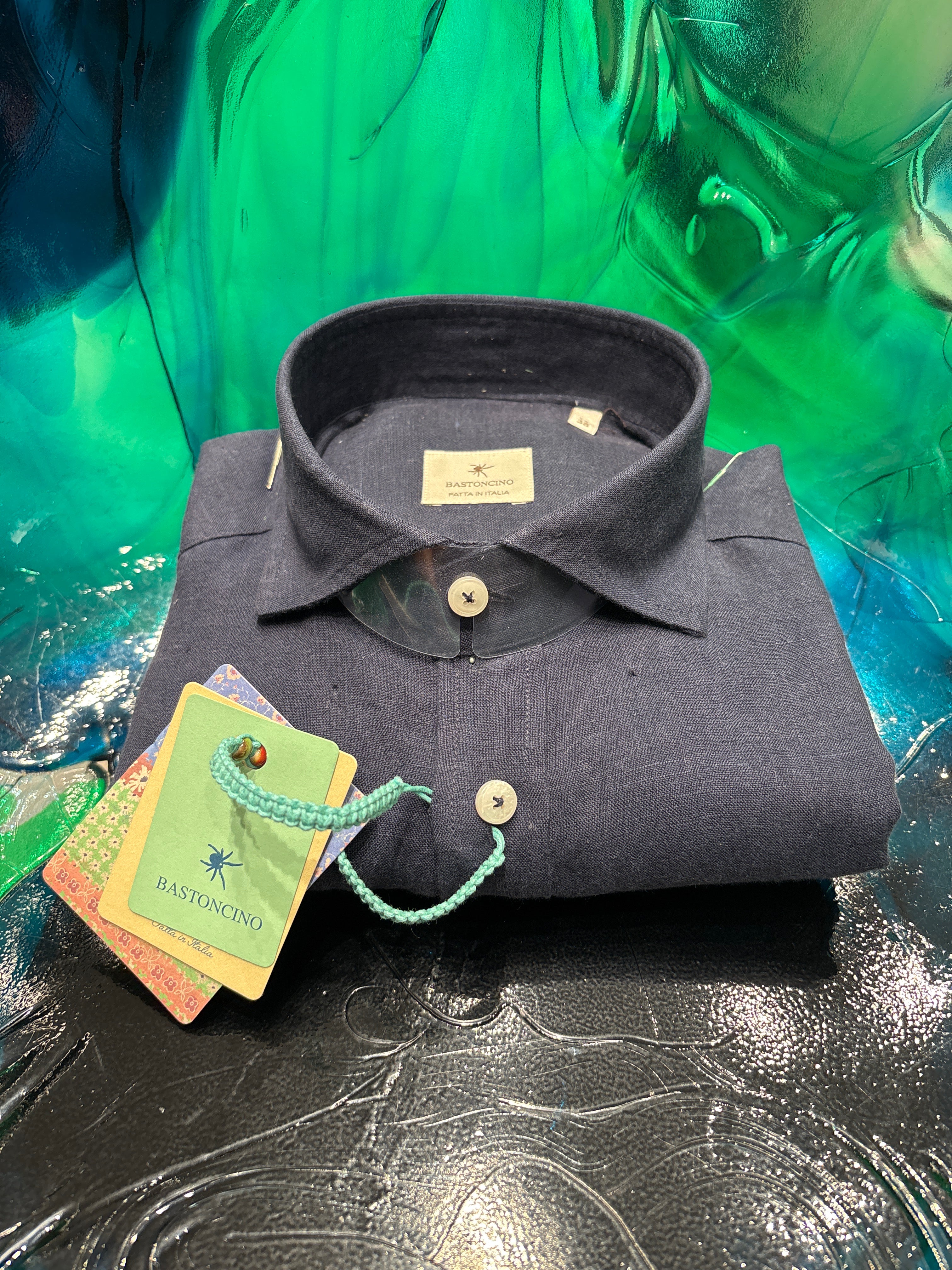 BASTONCINO CAMICIA IN LINO BLU