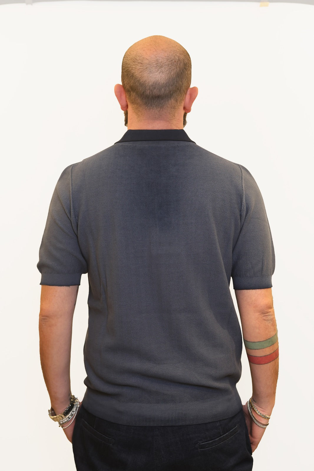 AROVESCIO POLO PUNTO SPINATO IN COTONE BLU