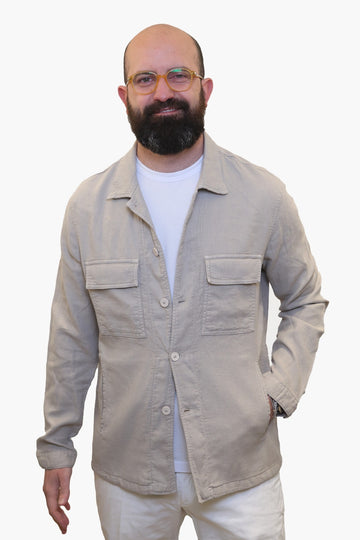 LUCA BERTELLI OVERSHIRT IN COTONE E LINO BEIGE