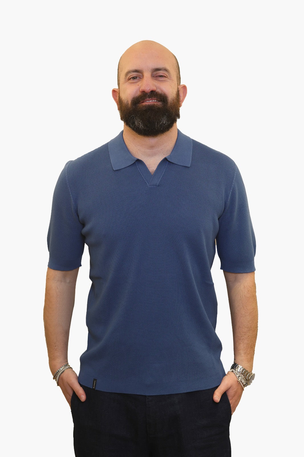 AROVESCIO POLO DERBY PUNTO RISO IN COTONE BLU ELETTRICO