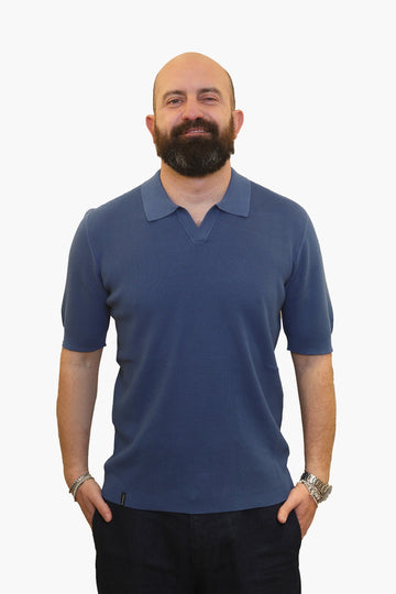 AROVESCIO POLO DERBY PUNTO RISO IN COTONE BLU ELETTRICO