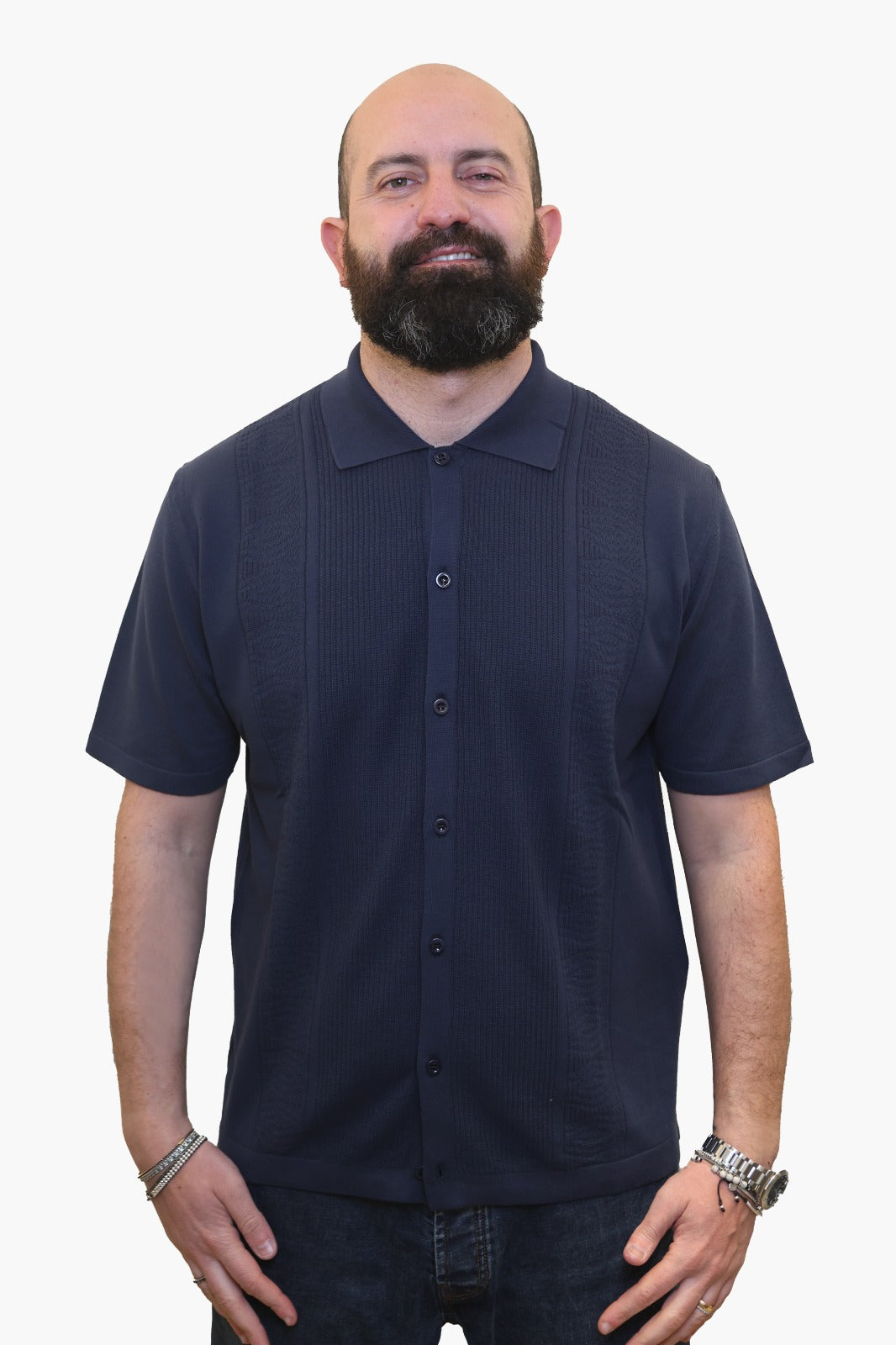 WOOL & CO POLO-CAMICIA CON TRAMA IN COTONE BLU