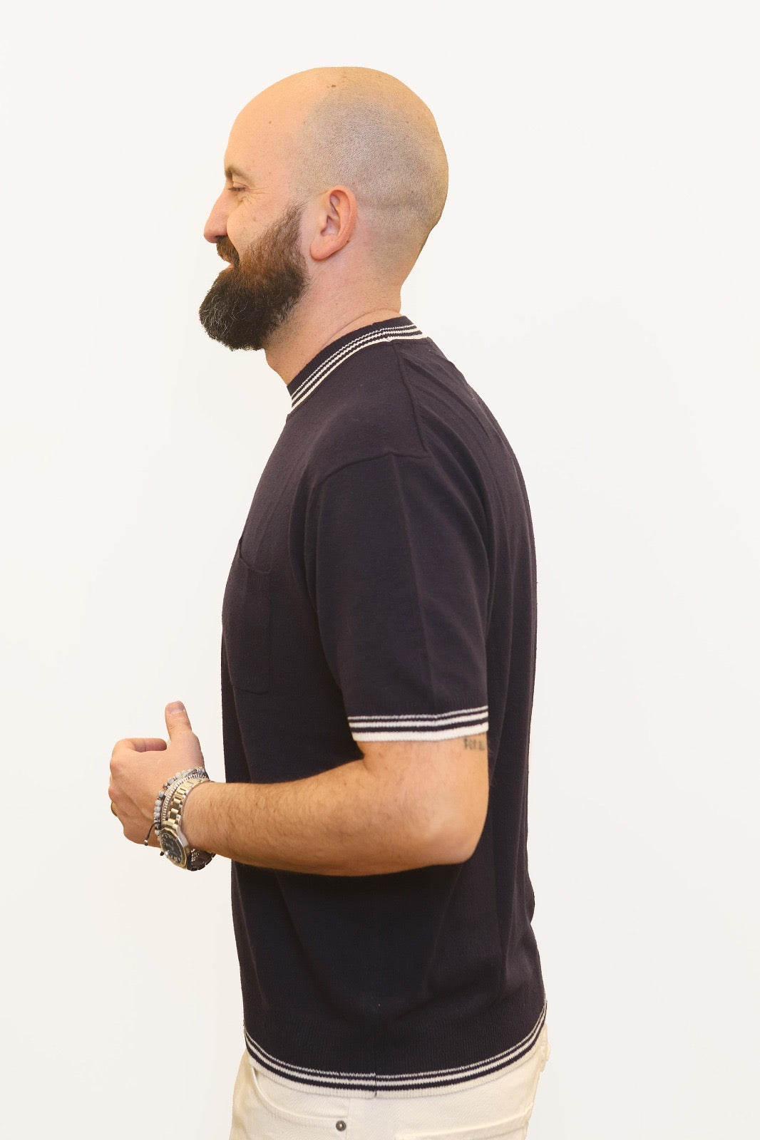 PAOLO PECORA T-SHIRT CON TASCHINO IN SETA BLU NAVY
