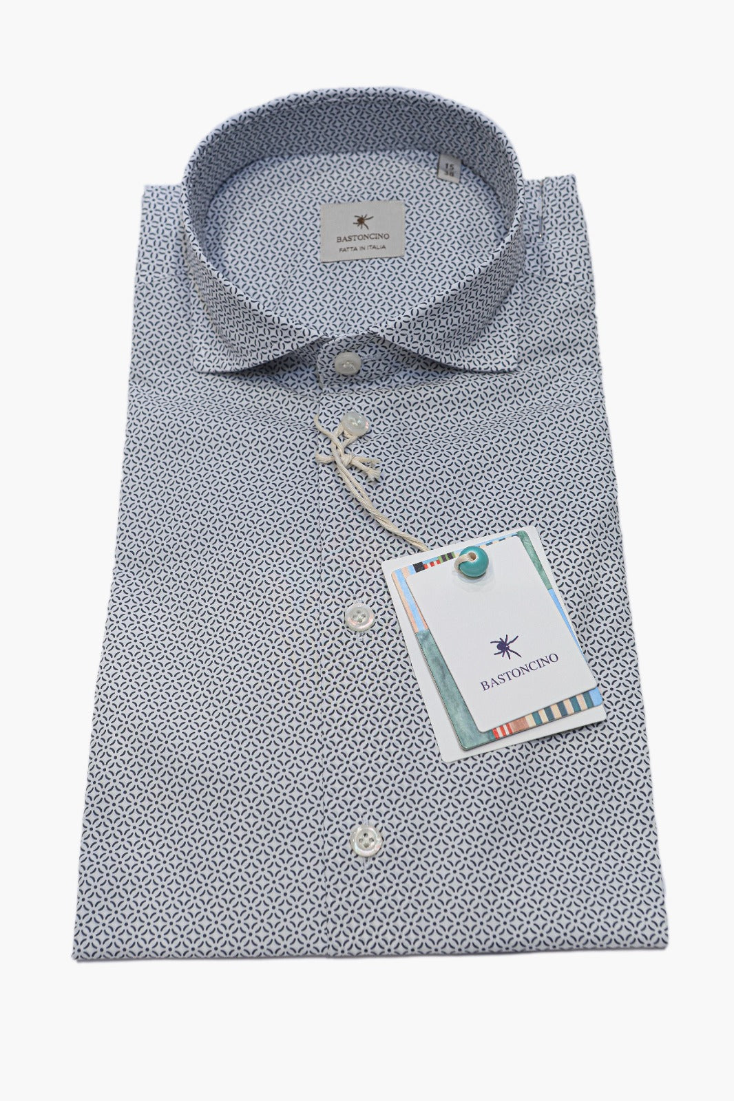 BASTONCINO CAMICIA MICRO FANTASIA IN COTONE BLU