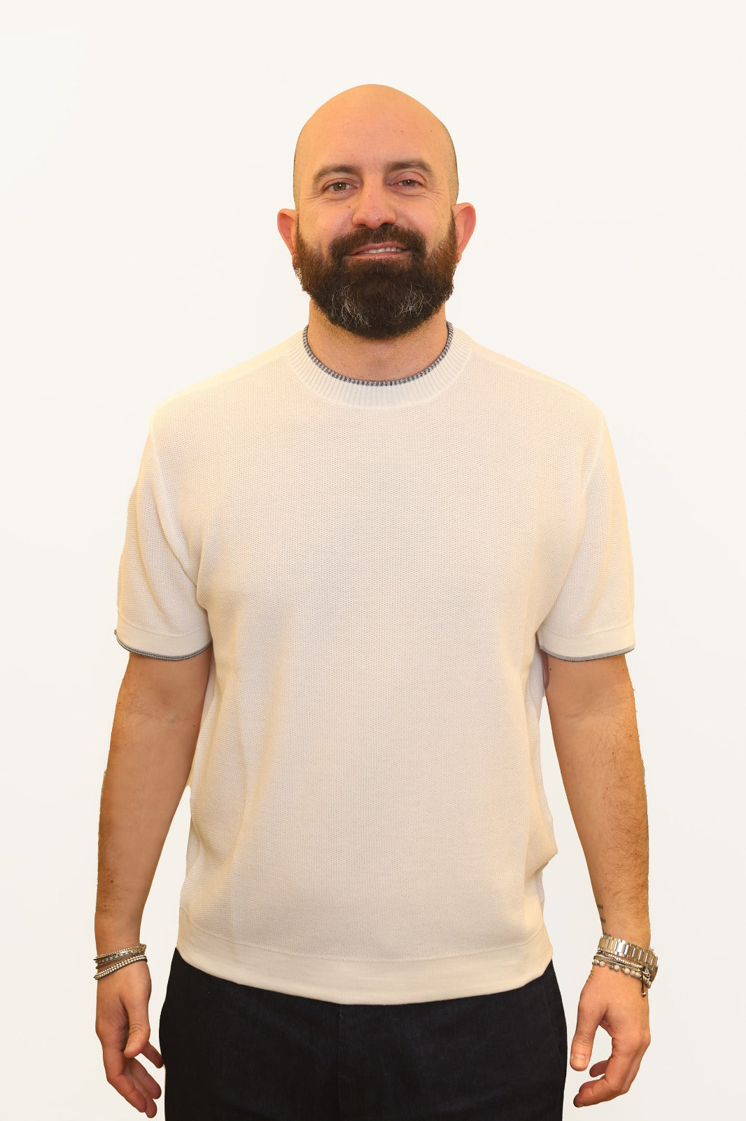 PAOLO PECORA T-SHIRT MICRO-TRAMA IN COTONE BIANCO