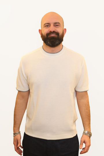 PAOLO PECORA T-SHIRT MICRO-TRAMA IN COTONE BIANCO