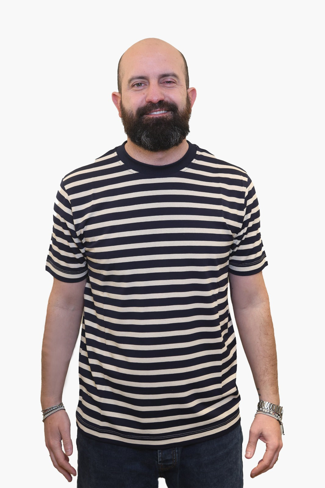 WOOL & CO T-SHIRT A RIGHE IN COTONE MERCERIZZATO BEIGE-BLU