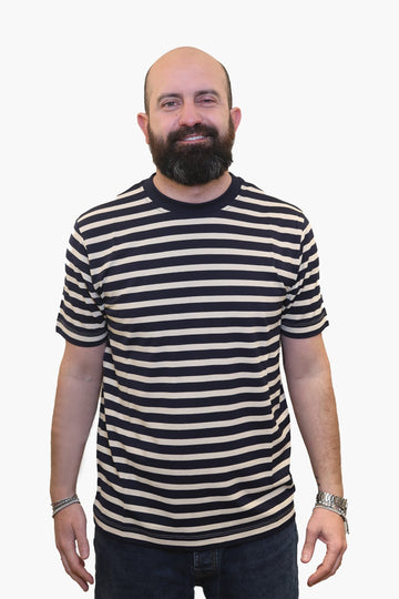 WOOL & CO T-SHIRT A RIGHE IN COTONE MERCERIZZATO BEIGE-BLU