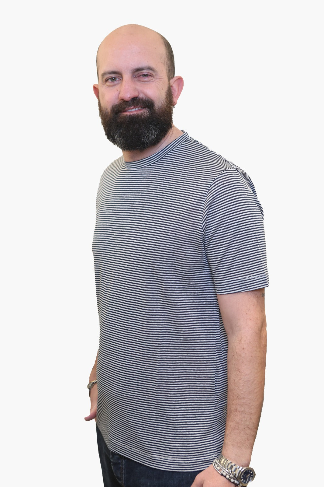 WOOL & CO T-SHIRT MILLERIGHE IN COTONE-LINO BIANCO-BLU