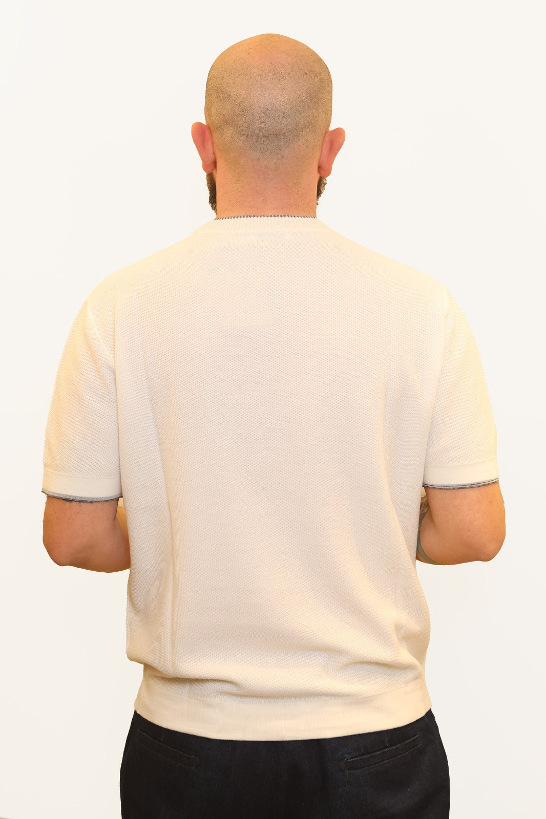 PAOLO PECORA T-SHIRT MICRO-TRAMA IN COTONE BIANCO