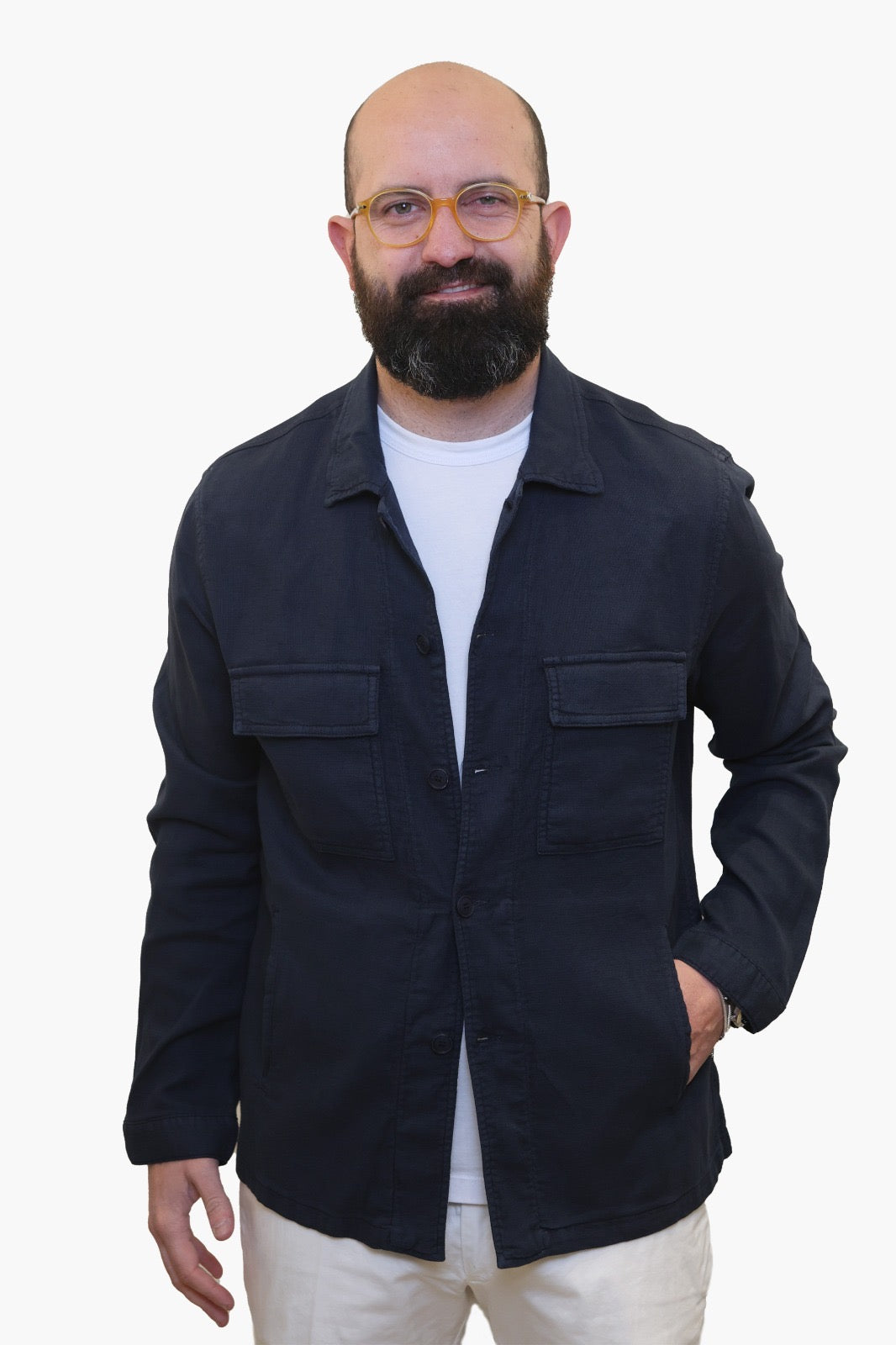 LUCA BERTELLI OVERSHIRT IN COTONE E LINO BLU