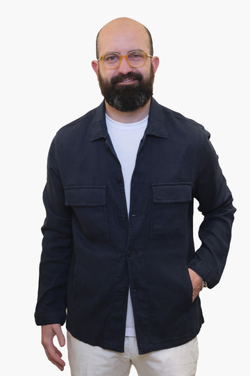 LUCA BERTELLI OVERSHIRT IN COTONE E LINO BLU